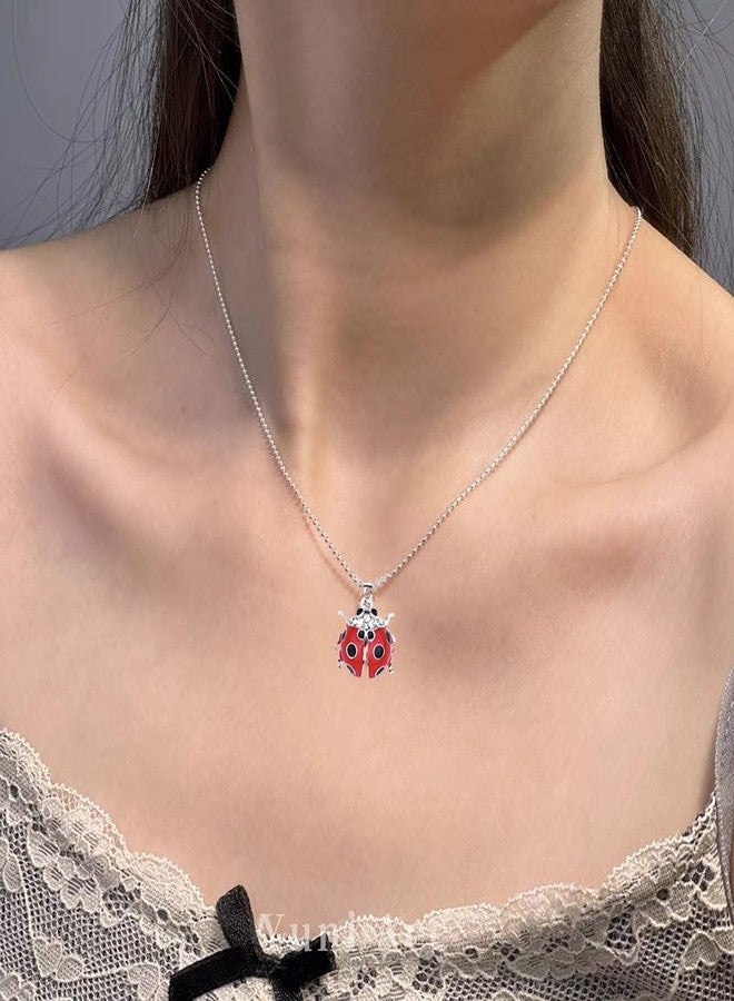 Cykdohy Cute Red Ladybug Pendant Necklace for Women Dainty Beetle CZ Charm Choker Fashion Lovely Animal Funny Coccinella Septempunctata Beaded Chain Necklaces Jewelry Birthday Halloween Party Gifts - Image 5
